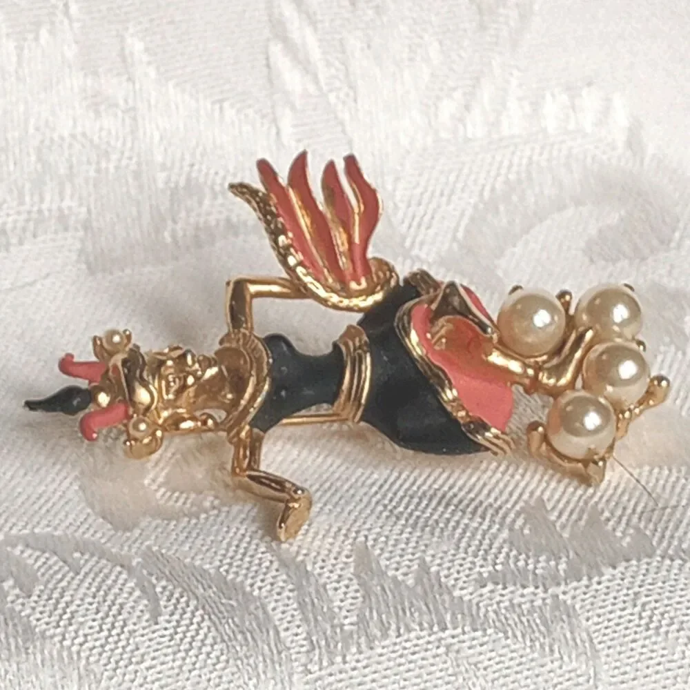 RARE Set Female Male Gypsy Dancer Enamel coral black Gold faux pearl READ 2